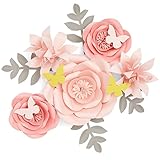 Farmlyn Creek 13 Pieces 3D Paper Flowers Decorations for Wall Decor, Pink Floral Ornamentation with Lilies, Butterflies