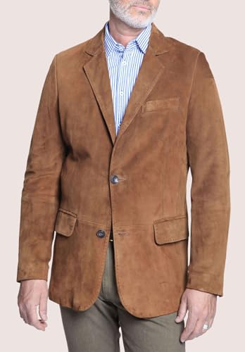 Mens Faux Suede Jacket Slim Fit Two Bottons Leather Sport Coats Blazer with Pockets4