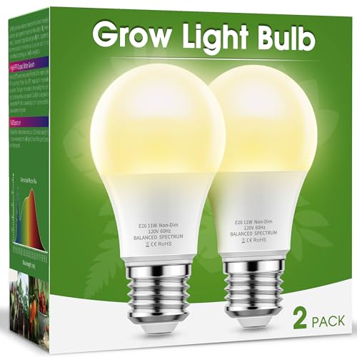 LED Grow Light Bulb, A19 Full Spectrum, 11W (100W Equivalent), E26 Base, for Indoor Plants, Seed Starting, and Growing, 2-Pack