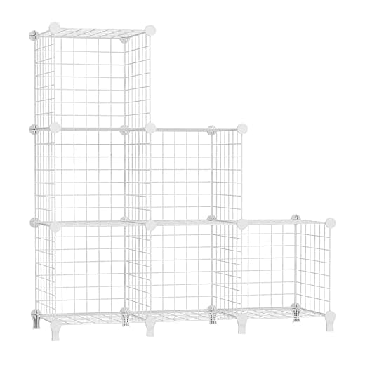 AWTATOS Cube Storage, Wire Grids Storage Shelves, 6 Cube Closet Clothes Organizer Shelf, Bookshelf for Kids, Stackable Storage Cubes for Closet, Bedroom, Living Room, Office, White