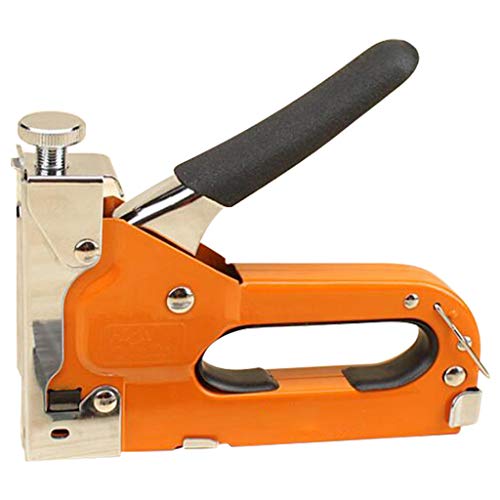 Barcley Staple Gun with Remover - 3 in 1 Heavy Duty Staple Nail Steel Gun Kit with 600 Staples, Upholstery Stapler for Fixing Material, Decoration, Carpentry, Furniture, Doors and Windows (Orange)