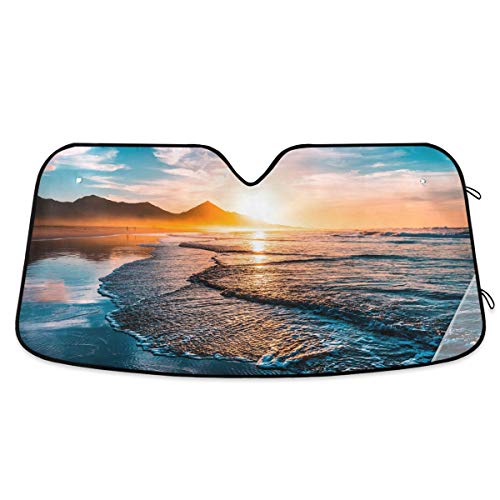 Qilmy Car Windshield Sunshade Automotive Sun Visor Protector Foldable For Suv Truck Front Window, Seacoast Seascape Sunset #TOP28
