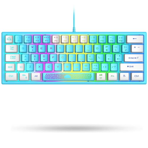 【60% Tastiera Mini QWERT Layout】 La tastiera britannica può soddisfare le tue abitudini di tastiera. Piccole dimensioni, grande funzione, compresse tutte le funzioni in una tastiera al 60%, facile da trasportare e risparmiare più spazio sul desktop, dare più spazio per giocare, è la scelta più ideale per i giochi e l'ufficio.