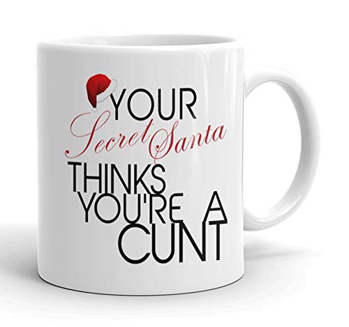 Taza de cerámica GrassVillage Your Secret Santa Thinks You're A C NT, color blanco, divertido, Sarcasm, 325 ml