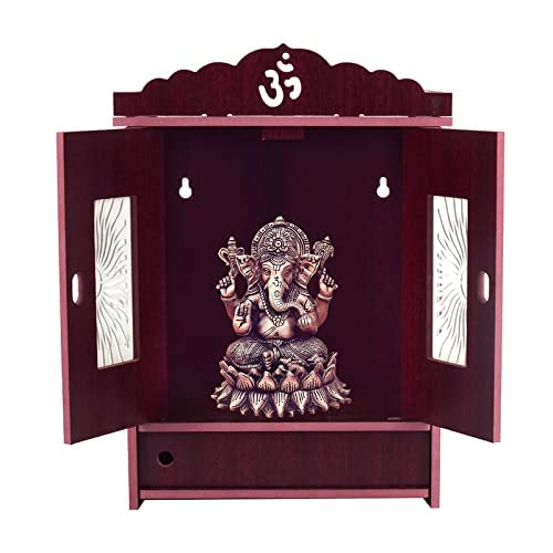 Wooden Readymade Wall Hanging Puja Temple for Home God Stand for Pooja Room Mandir Wood Devghar Stand for Office - 28X19X43 Cm, Medium, Brown, Wall_Hanging_Mandir_7