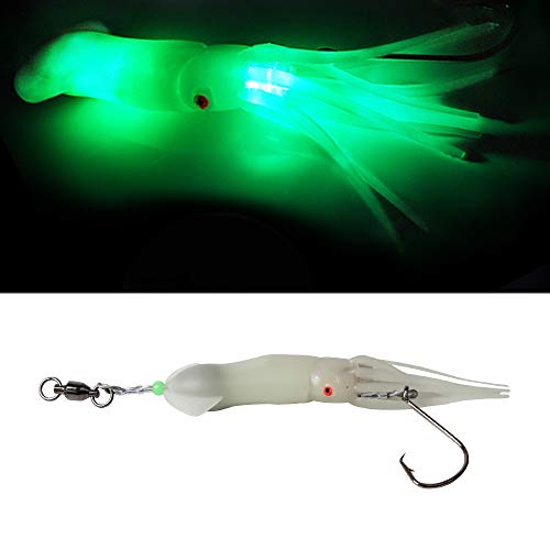 Dr.Fish Saltwater Fishing Lure Trolling Squid Offshore Bait Teaser 6in Built-in LED Light Circle Hook Green Mahi Tuna Sails Wahoo Marlin