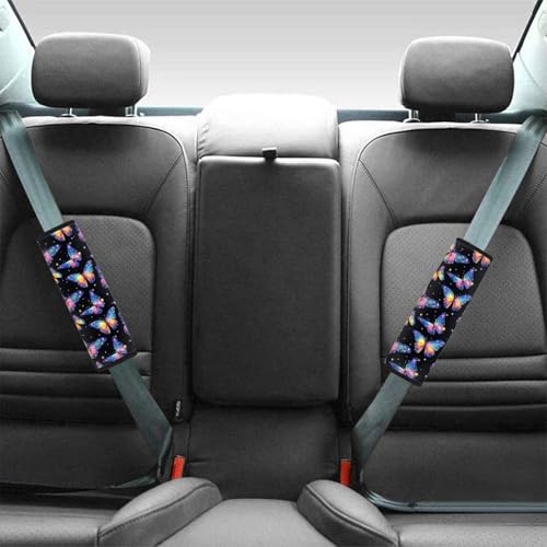 Image of AFPANQZ Colorful Butterfly Car Seat Belt Pads Covers Harness Shoulder Straps Pad Cushion Safety Seatbelt Pillow Cover for Adults Comfortable Driving Adjustable Universal Fit