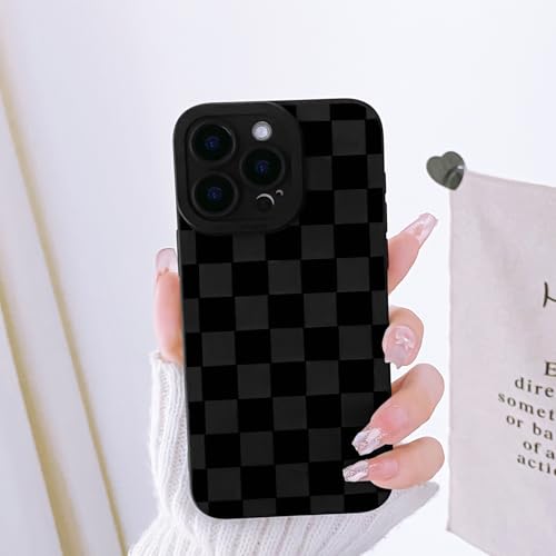Lovmooful Compatible for iPhone 15 Pro Case Cute Checkerboard Lattice Plaid with Color Design for Girls Women Soft TPU Shockproof Protective Girly for iPhone 15 Pro Case-Black by Lovmooful - Image 3