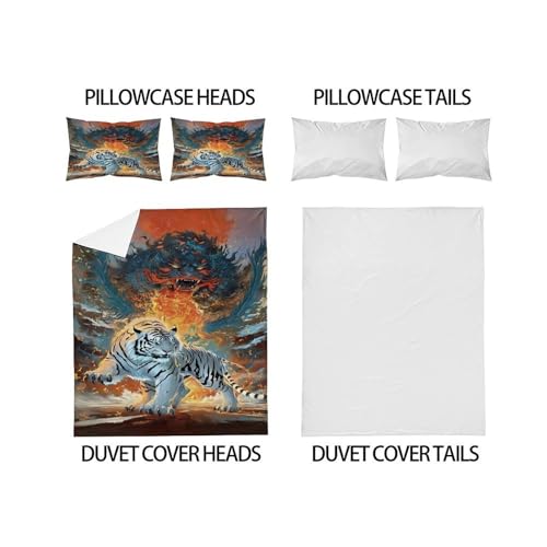 Housse de couette tigre blanc 3 pièces literie fantaisie 260x220 - 4