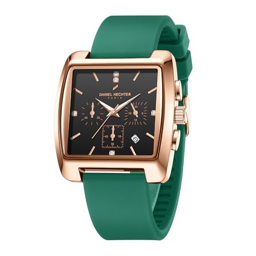 Image of Daniel Hechter Paris Alma Collection Watch for Men Premium Chronograph Watch Black Square Dial Silicone Strap, Multi-Function, Date Display Luxury