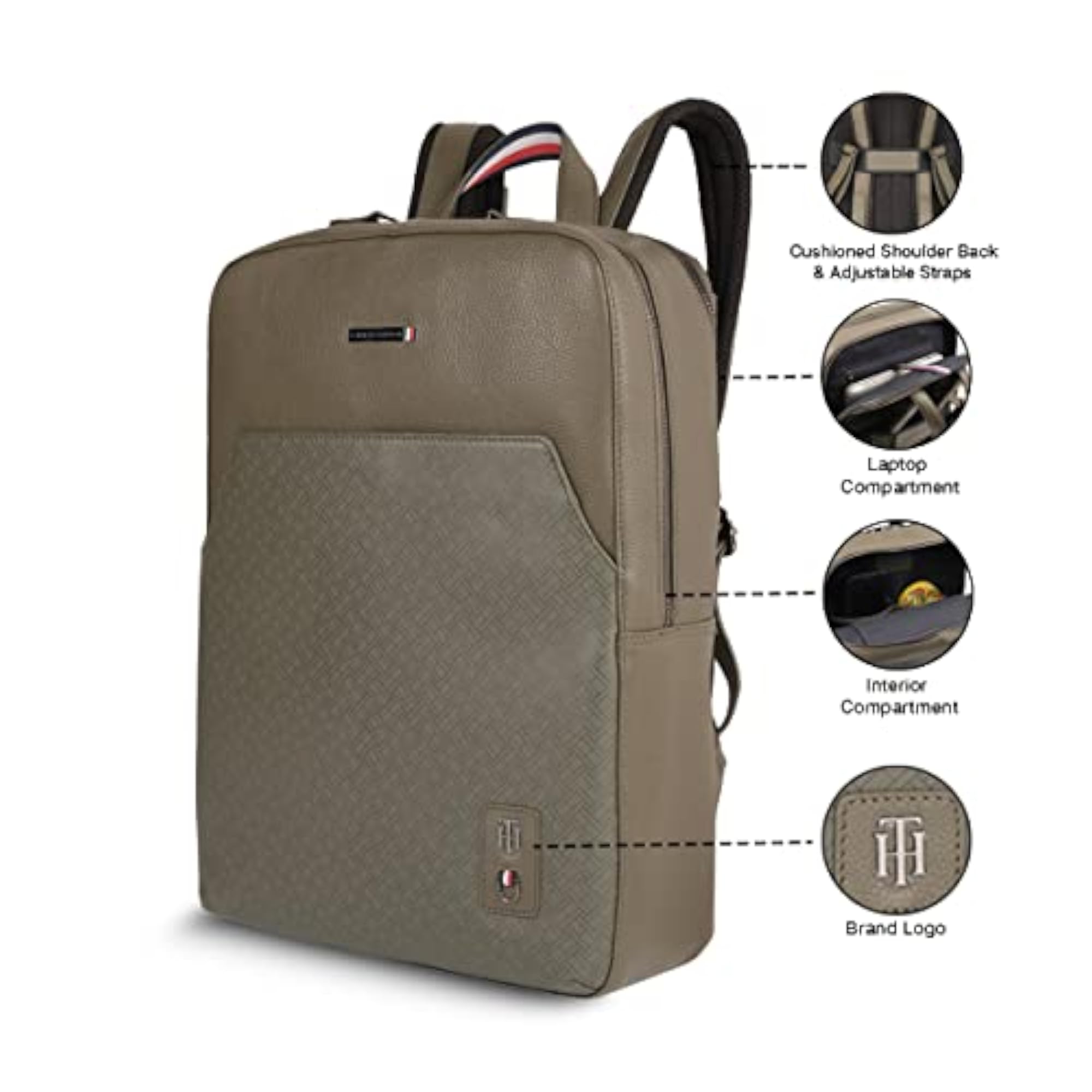 Prudence Unisex Olive Leather 14 Inch Laptop Backpack
