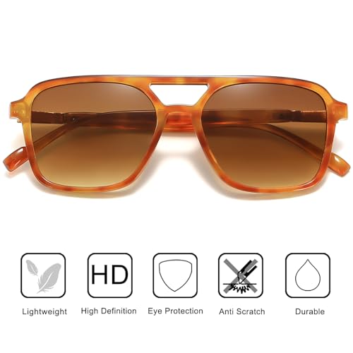 Image of Retro Aviator Rectangle Sunglasses for Women Men Unisex UV400 Protection Lightweight Frame Trendy Sun Glasses