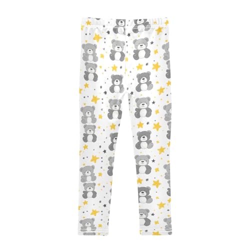 Gray Bear and Star Girls Leggings Kids Yoga Pants Athletic Tights Pants 4-10 Years2
