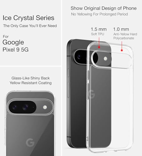 Image of Golden Sand for Google Pixel 9 5G Back Case - Ice Crystal Hybrid Shockproof Back Cover, Transparent PC Military Grade TPU, Crystal Clear