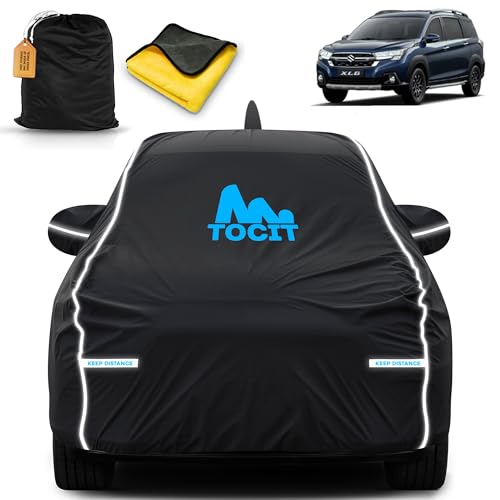 Image of Xl6 Waterproof Long Life Car Cover with Safety Glow Reflective Strap, Premium Stretchable Velvet Velour Fabric, Machine Washable, Tri-Stitch Custom Fit with Mirror & Antenna Pocket