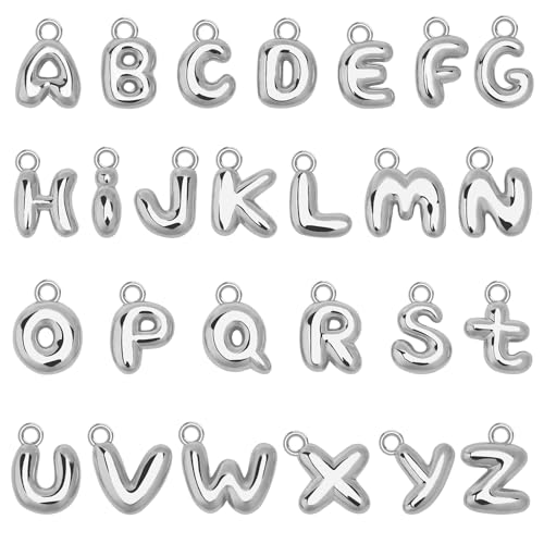 SANNIX 26Pcs Letter Charms for Jewelry Making Silver Bubble Alphabet Charm