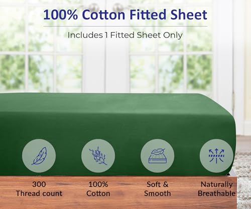 Image of ROYALE LINENS 300 Thread Count 100% Long Staple Combed Cotton Fitted Sheet Full - Super Soft Deep Pocket Bottom Sheet - Fitted Sheets Only - Elastic Sheets (Full, Hunter Green)