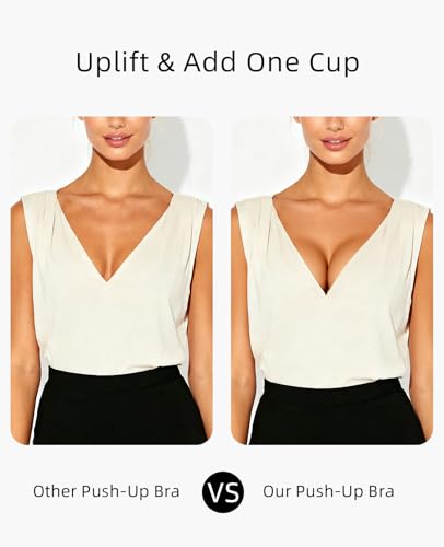 Image of Upushall Push Up Padded Bra Plunge T-Shirt Bras for Women Add 2 Cup Sizes