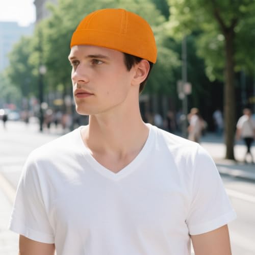 Image of 2 Pcs Mens Brimless Docker Cap Set - Retro Worker Sailor Skull Cap Beanie with Rolled Cuff