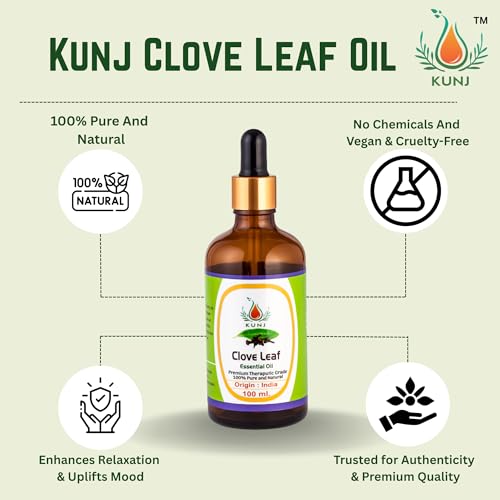 Image of KUNJ Clove Essential Oil 10ml - 100% Pure & Natural Undiluted | Clove Oil for Skin Care, Hair Growth & Scalp | For Diffuser, Aromatherapy, DIY Candle & Soap Making | Therapeutic Grade