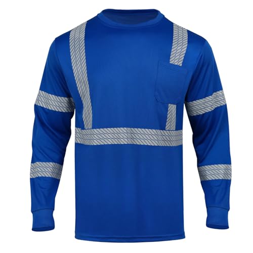 HIS ZEST Hi Vis Shirts for Men,Safety Long Sleeve Men’s High Visibility Reflective Class 3 T-Shirt for Construction Work