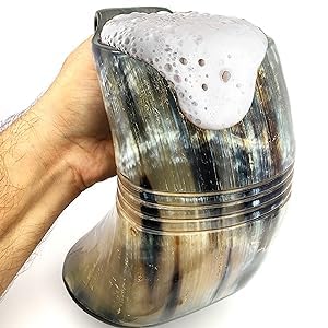 Sofiya Craft Viking Drinking Horn Mug Handcrafted Ox Cup Goblet - Drink Mead & Beer Like with This Large Ale Stein - A Perfect Present for Real Men