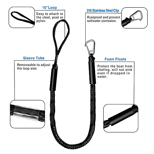 Bungee Dock Line Boat Accessories - Pontoon, Jet Ski, Kayak Accessories With 316 Stainless Steel Clip #TOP1