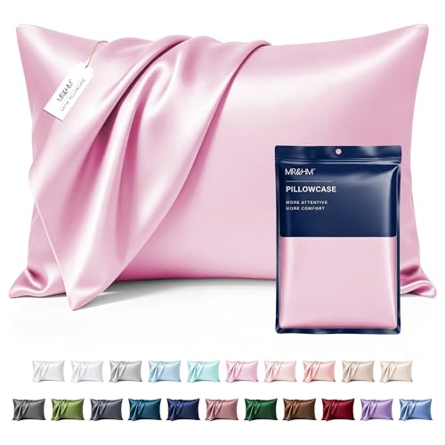 Image of MR&HM Satin Pillowcase for Hair and Skin, Silk Satin Pillowcase 2 Pack, King Size Pillow Cases Set of 2, Silky Pillow Cover with Envelope Closure (20x40, Pink)