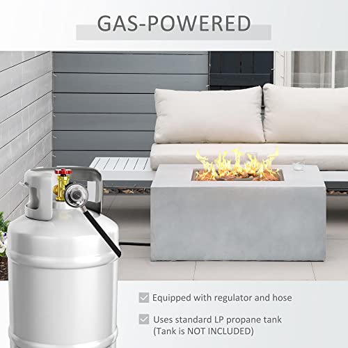 Outsunny 36" Firepit Table For Outside, 50,000 Btu Large Rectangular Stone Gas Firepit With Lava Rocks & Rain Cover, Fits 20Lb Tank, Gray #TOP6