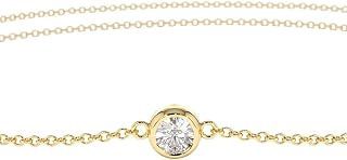 Diamond Solitaire Bracelet, 14k Gold Bezel Setting Diamond Bracelet, Brilliant Cut Solitaire Genuine Diamond Bracelet 0.05Ct 0.10Ct. 0.15Ct. Diamond Station Bracelet for Women Girls