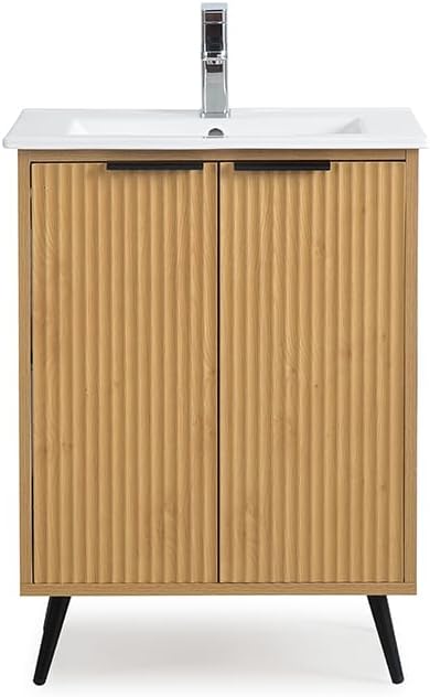 Tennant Brand 24 Inch Monra Single Bathroom Vanity with Intergrated Sink Top (Wood Leg)
