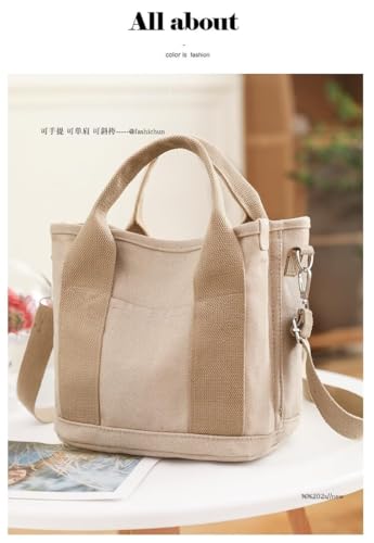 Bolso tote vintage para mujer, de lona (caqui) miniatura 5