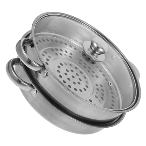 BESTYASH 1Juego Vaporera de Cocina Inoxidable Doble Capa Utensilio de Vapor Multifuncional con Tapa para Cocción Saludable