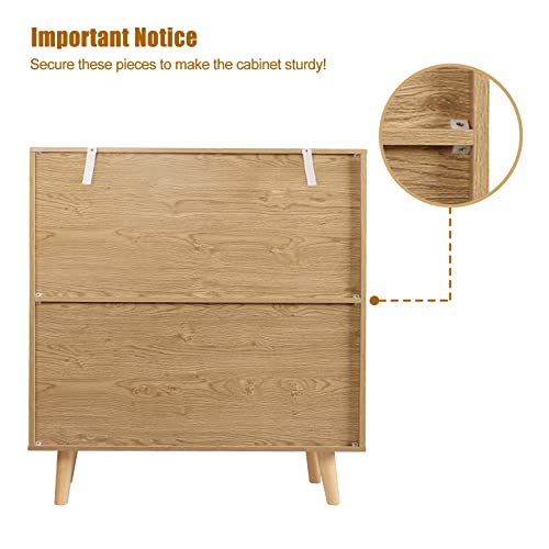 Anmytek 3 Drawer Dresser for Bedroom, Rattan Dresser Modern Wood Chest of Drawers with Spacious Storage for Bedroom Hallway Living Room, Rustic Oak, H0027 - Image 5