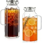 Paquet de 2 2 Liters/68 oz Octagon Pitcher en verre avec lis et goutte d'eau, Pitchers en eau avec poignée pour réfrigérateur, Carafe en verre Borosilicate pour boisson chaude/froide, Extra grand jug pour thé glacé, café.