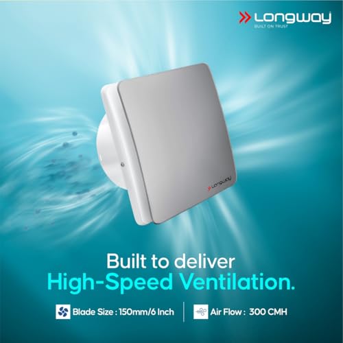 Image of LONGWAY FreshX 6 Inch 150 mm Energy Efficient Exhaust Fan | High Speed Powerful Motor | Noiseless Operation & Easy to Clean | Suitable for Bathroom, Kitchen, Office | 2 Years Warranty (Silver)