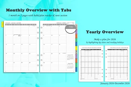 Appointment Diary 2026 Week to view A5, Vertical Layout 7:00-20:00, Monthly & Weekly Planner with Tabs, Pages Note, Contact, UK Holiday, Pen Loop, PU Leather Softcover, Refillable Organiser, Jan-Dec - Image 4