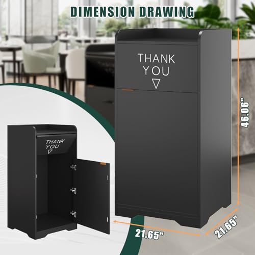 Image of Restaurant Trash Can Cabinet with Tray Holder, 35-Gallon Commercial Indoor for Restaurants, Cafes, Kitchens, and Dining Areas, Durable Garbage Bin with Storage, Black