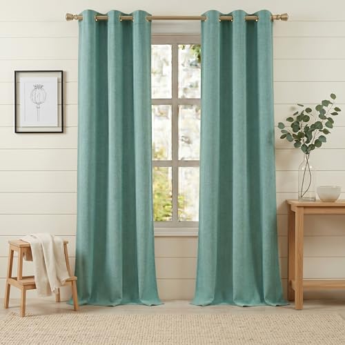 Anpark 100% Blackout Linen Teal Curtains for Bedroom 42x63 Inch Long