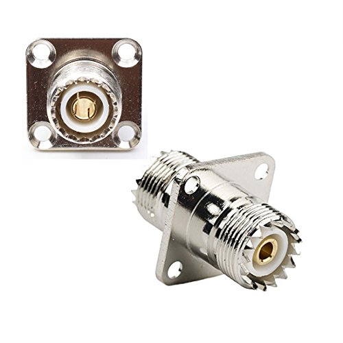 Oiyagai Adaptador recto de RF UHF hembra a UHF hembra adaptador de conector SO-239 SO239 Conector PL259 UHF antena VHF 4 agujeros brida conector de montaje en panel Cover