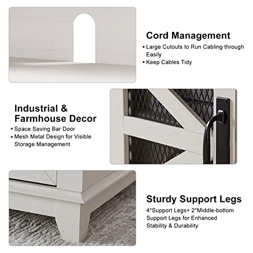 Okd Farmhouse Tv Stand For 65+ Inch Tv, Industrial & Farmhouse Media Entertainment Center W/Sliding Barn Door, Rustic Tv Console Cabinet W/Adjustable Shelves For Living Room, Antique White #TOP3
