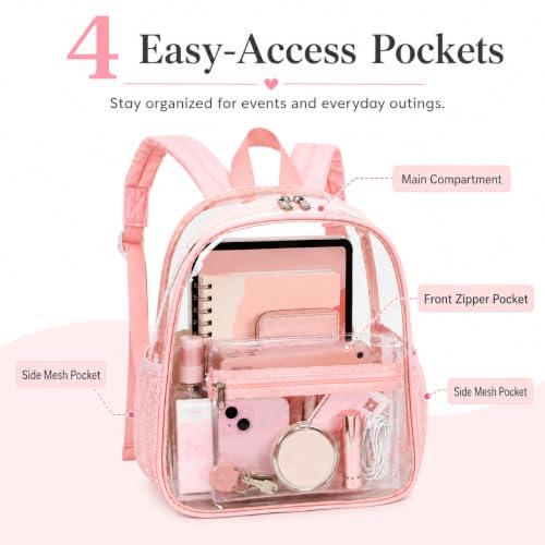 Image of BTOOP Mini Clear Backpack for Stadium Events, 12 x 9 x 5 Inch Transparent PVC Bookbag, Fits Within Common 12x12x6 Stadium Bag Limits, for Concerts, Festivals, Women and Teens