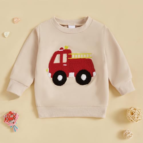 Toddler Boys Crewneck Sweatshirts Excavator/Truck Embroidery Long Sleeve Pullover Tops Fall Winter Casual Clothes2