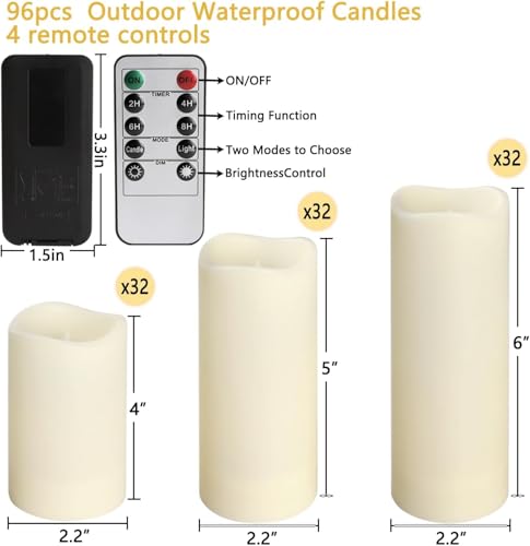 Image of Enpornk Set of 96 Flameless Led Battery Opeated (D2.2'' x H4''5''6'') Waterproof Indoor Outdoor Candles with 10-Key Remotes and Cycling 24 Hours Timer