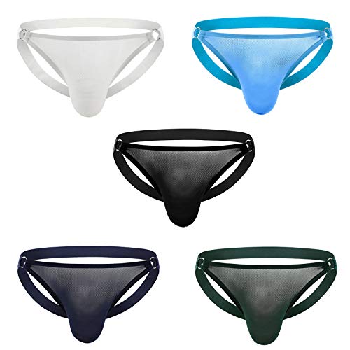 Andongnywell 5 Pack Men's See Through Mesh Back Jockstrap Low Rise Stretchy G-String Thong Underwear Knickers (Assorted Colors,Xx-Large) #TOP10