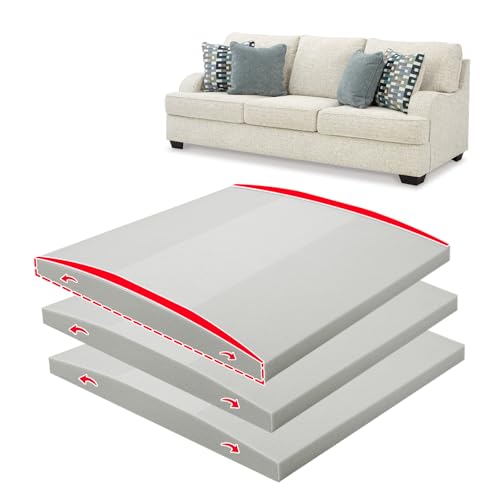HAVARGO Couch Cushion Support High Density Foam 22X22X2.4 Inches Sofa Couch Supports for Sagging Cushions Light Grey 3Pc with Anti Slip Mesh Fabric
