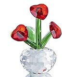 Crystal Forever Flower with Heart-Shaped Red Crystal Petals Collectibles Figurine Crystal Ornaments