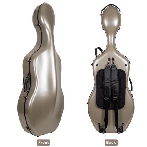 Crossrock Poly Carbon Cello Case for 4/4 Full Size | Champagne Matte Finish, Black Velvet Interior, Wheels, Music Pouch – Lightweight Protection Series by Crossrock - Image 3