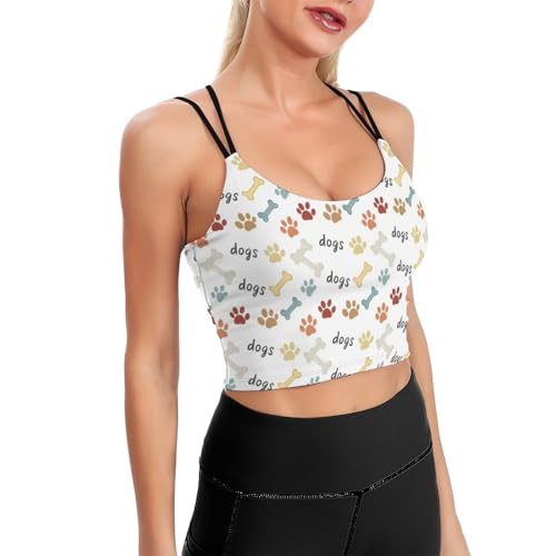 Dog Bones Paw Prints Strappy Sports Bras Fitness Workout Padded Yoga Bra Criss Cross Back for Women Girl