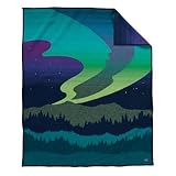 Pendleton Jacquard Napped Throw Blanket 64' x 80' - Wool Cotton, Reversible, Lightweight, Soft, Wool Felt Binding, Packable Blanket for Home and Travel - Northern Lights